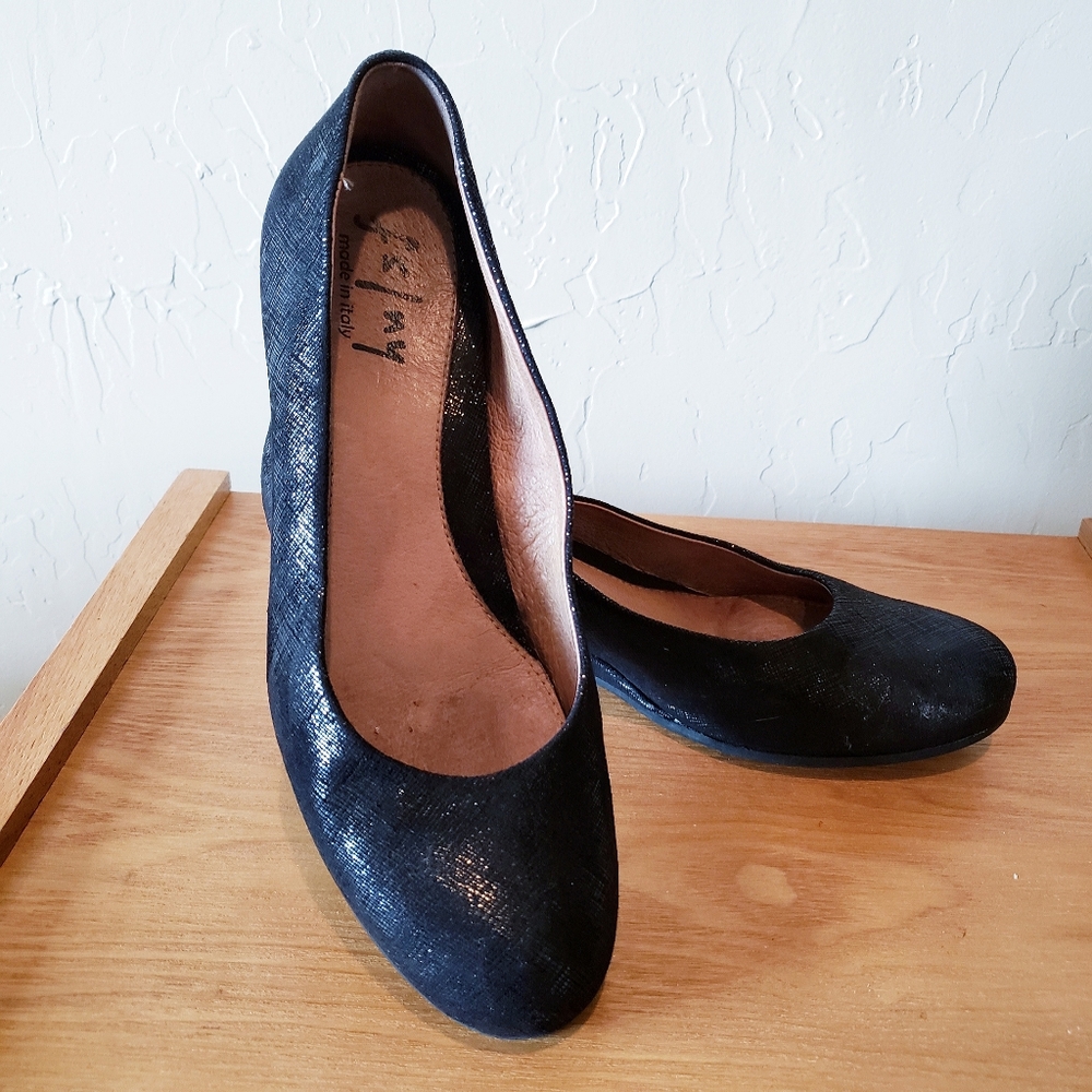 FSNY French Sole Cartizze Black Leather Wedge Sz 7